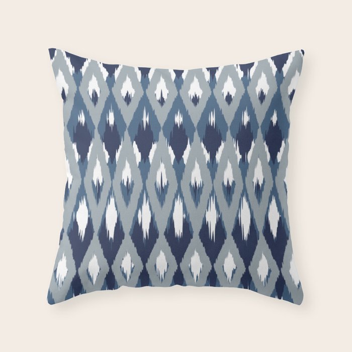 Festive, Boho Art, Geometric, Ikat Pattern, Blue Throw Pillow Gallery Image 1
