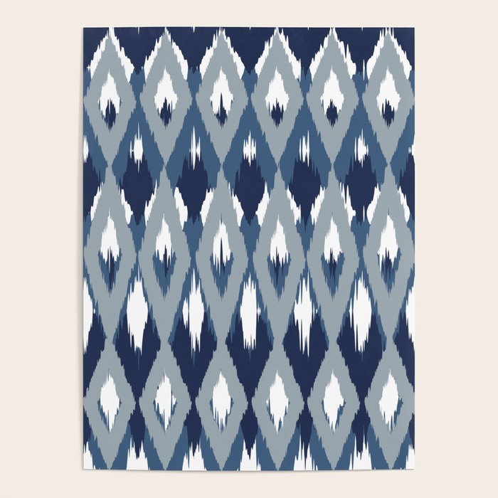 Festive, Boho Art, Geometric, Ikat Pattern, Blue Poster Gallery Image 4