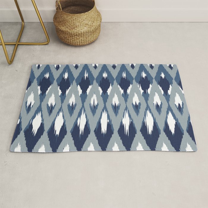Festive, Boho Art, Geometric, Ikat Pattern, Blue Rug Gallery Image 1
