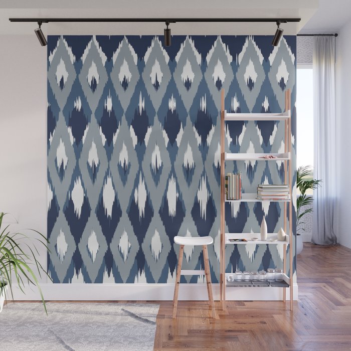 Festive, Boho Art, Geometric, Ikat Pattern, Blue Wall Mural Gallery Image 1