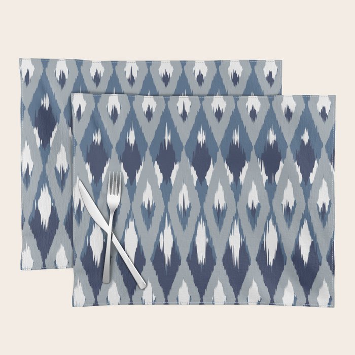 Festive, Boho Art, Geometric, Ikat Pattern, Blue Placemat Gallery Image 1