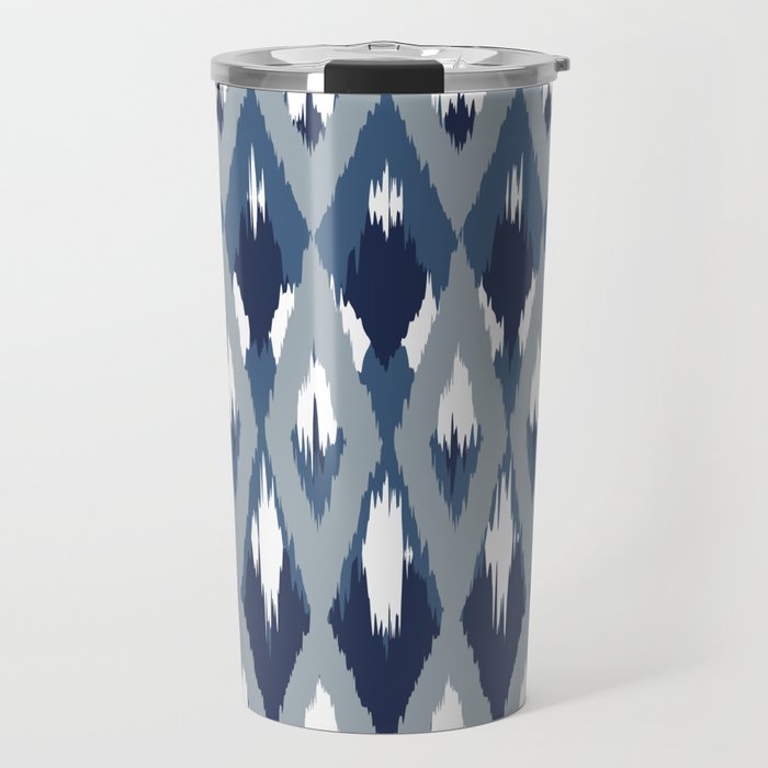 Festive, Boho Art, Geometric, Ikat Pattern, Blue Travel Mug Gallery Image 1