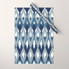 Festive, Boho Art, Geometric, Ikat Pattern, Blue Wrapping Paper Gallery Image 1
