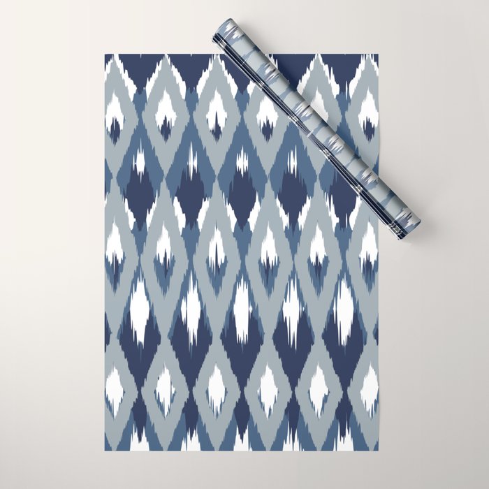 Festive, Boho Art, Geometric, Ikat Pattern, Blue Wrapping Paper Gallery Image 1