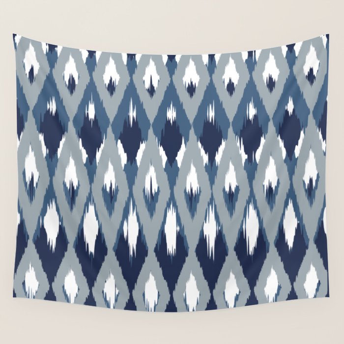 Festive, Boho Art, Geometric, Ikat Pattern, Blue Wall Tapestry Gallery Image 4