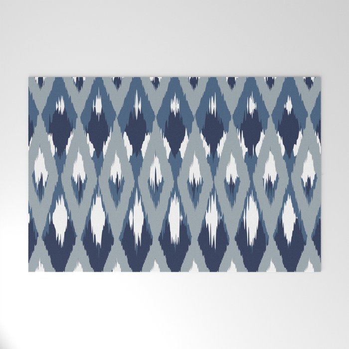 Festive, Boho Art, Geometric, Ikat Pattern, Blue Welcome Mat Gallery Image 1