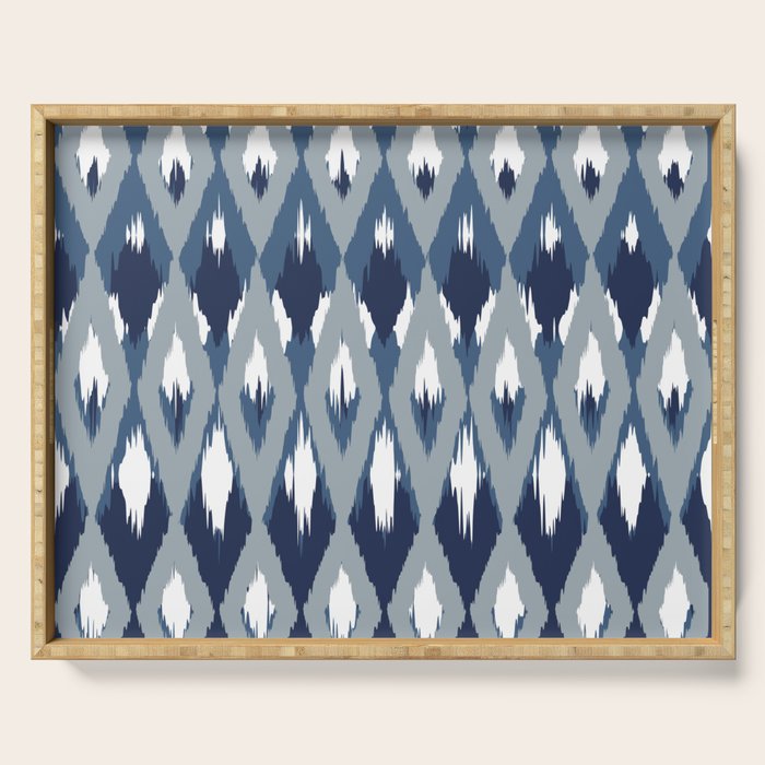 Festive, Boho Art, Geometric, Ikat Pattern, Blue Serving Tray Gallery Image 1