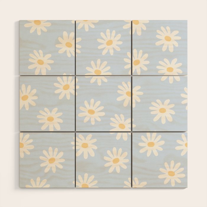 Daisies Baby Blue Wood Wall Art Gallery Image 1