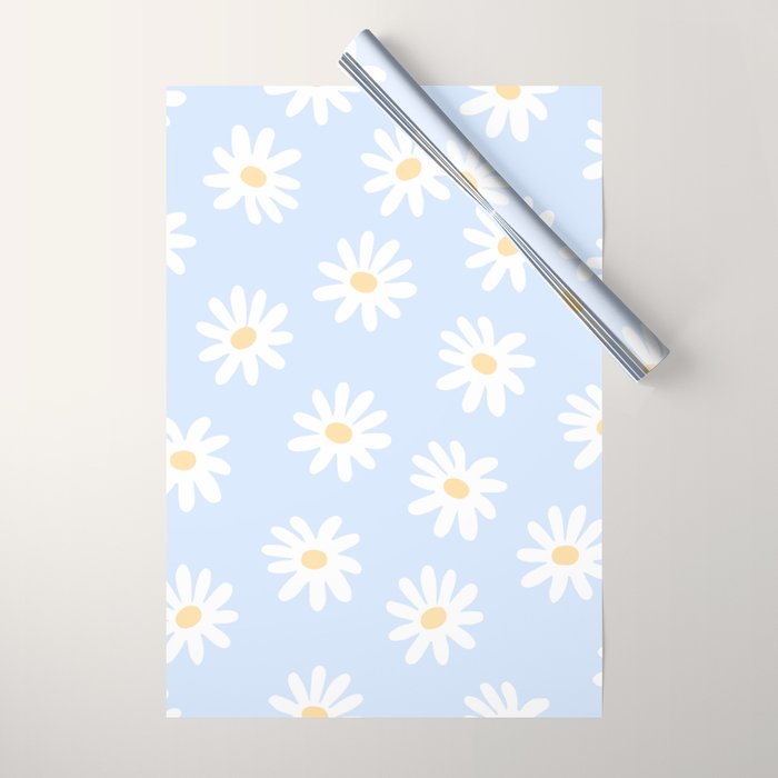 Daisies Baby Blue Wrapping Paper Gallery Image 1