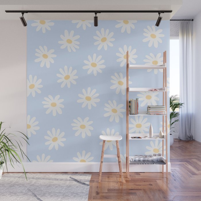 Daisies Baby Blue Wall Mural Gallery Image 1