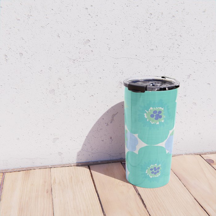 Bright Summer Floral Mid-Century Style Flower Pattern Travel Mug Gallery Image 4