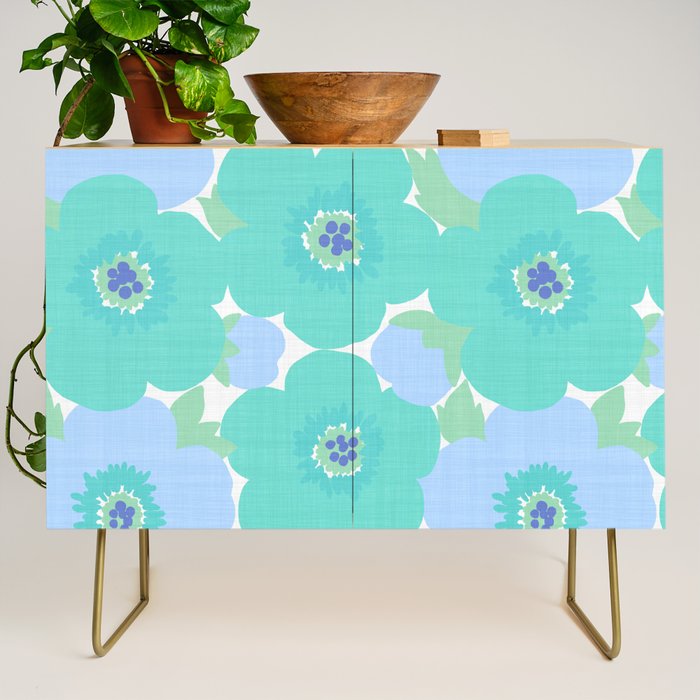 Bright Summer Floral Mid-Century Style Flower Pattern Credenza Gallery Image 1