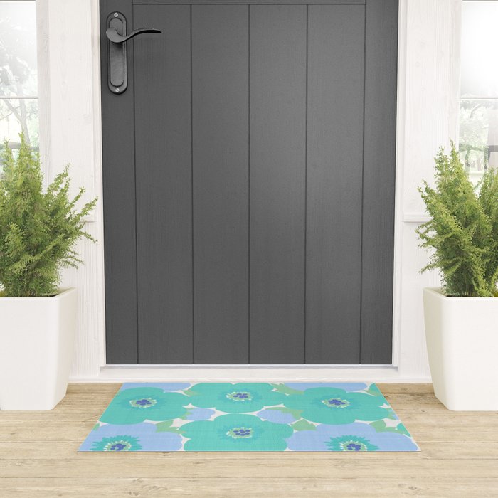 Bright Summer Floral Mid-Century Style Flower Pattern Welcome Mat Gallery Image 3
