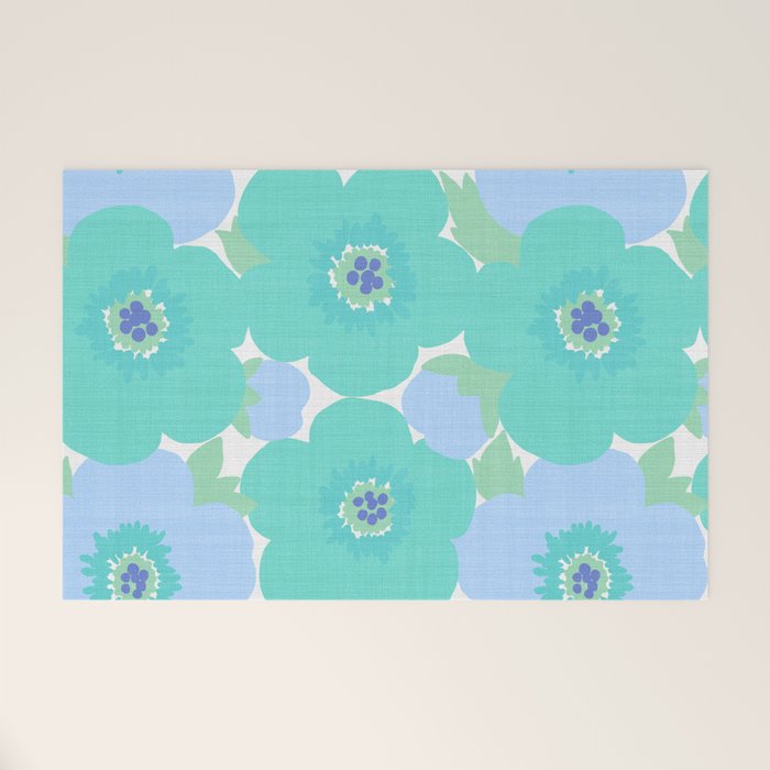 Bright Summer Floral Mid-Century Style Flower Pattern Welcome Mat Gallery Image 1