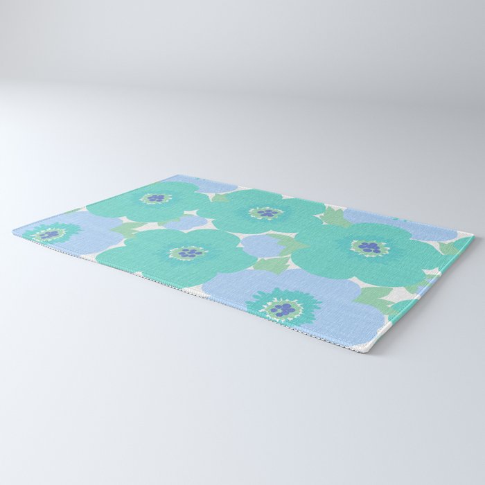 Bright Summer Floral Mid-Century Style Flower Pattern Rug Gallery Image 3