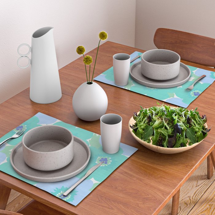 Bright Summer Floral Mid-Century Style Flower Pattern Placemat Gallery Image 2