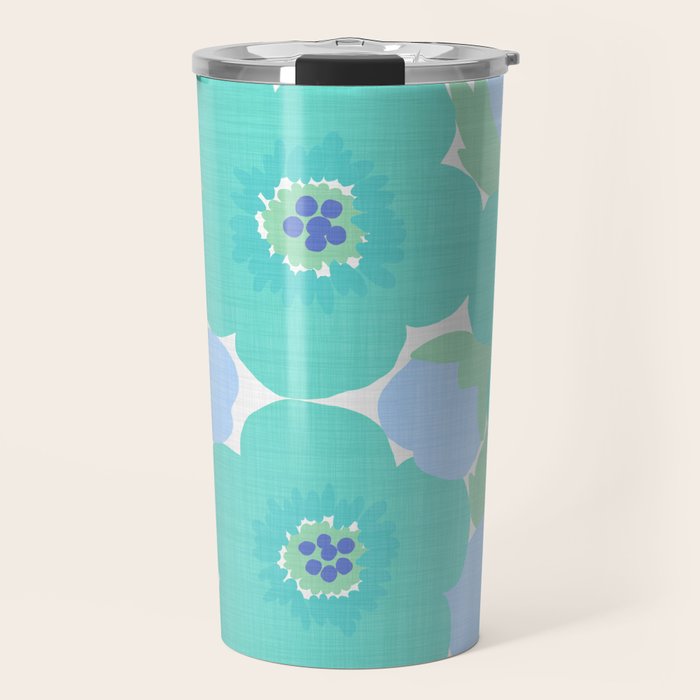 Bright Summer Floral Mid-Century Style Flower Pattern Travel Mug Gallery Image 1