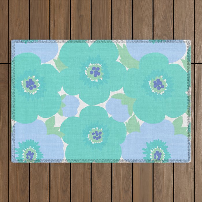 Bright Summer Floral Mid-Century Style Flower Pattern Outdoor Rug Gallery Image 1
