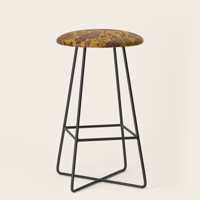 Mustard Yellow, Brown, Raisin, Taupe & Mauve Floral Pattern Stool Gallery Image 1