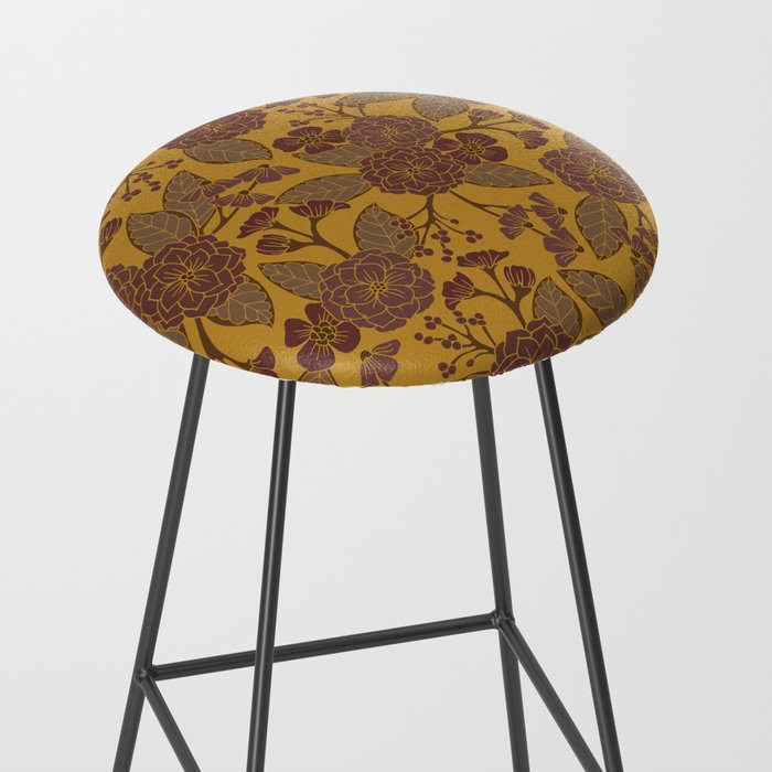 Mustard Yellow, Brown, Raisin, Taupe & Mauve Floral Pattern Stool Gallery Image 2