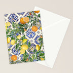 Sicilian Citrus, Mediterranean tiles, vintage lemons and orange fruit pattern Stationery Card Gallery Image 2