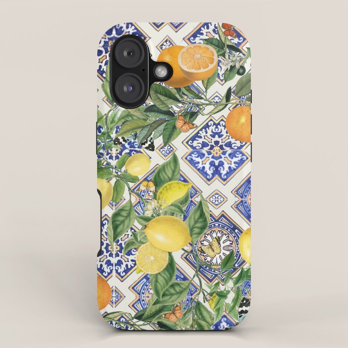 Sicilian Citrus, Mediterranean tiles, vintage lemons and orange fruit pattern iPhone Case Gallery Image 1