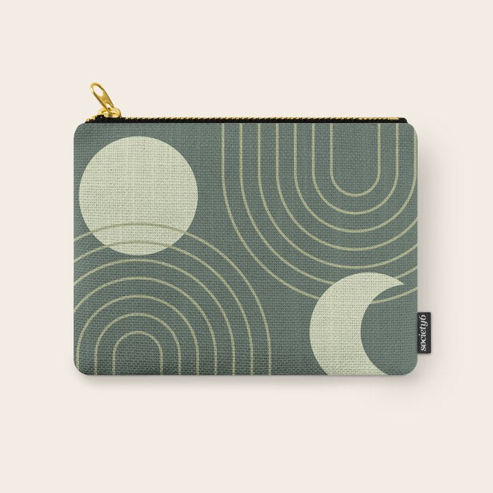 Mid Century Modern Geometric 126 in Forest Green Shades (Rainbow and Sun Abstraction) Carry All Pouch Gallery Image 1