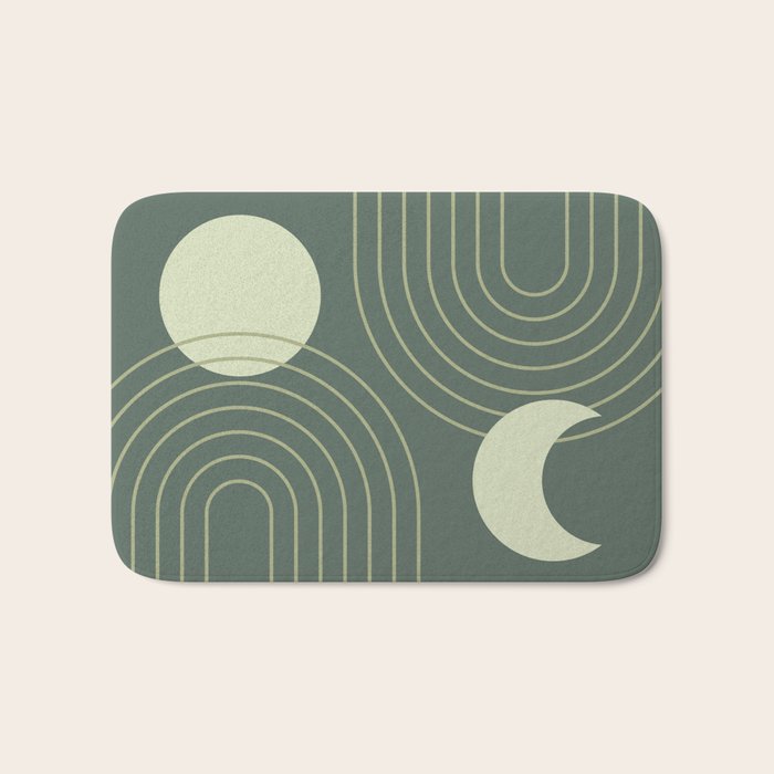 Mid Century Modern Geometric 126 in Forest Green Shades (Rainbow and Sun Abstraction) Bath Mat Gallery Image 1