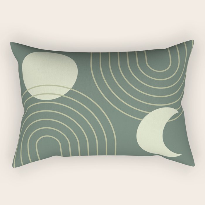 Mid Century Modern Geometric 126 in Forest Green Shades (Rainbow and Sun Abstraction) Rectangular Pillow Gallery Image 2