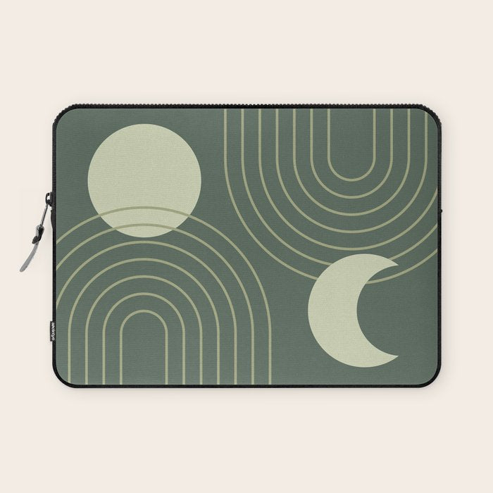 Mid Century Modern Geometric 126 in Forest Green Shades (Rainbow and Sun Abstraction) Laptop Sleeve Gallery Image 1