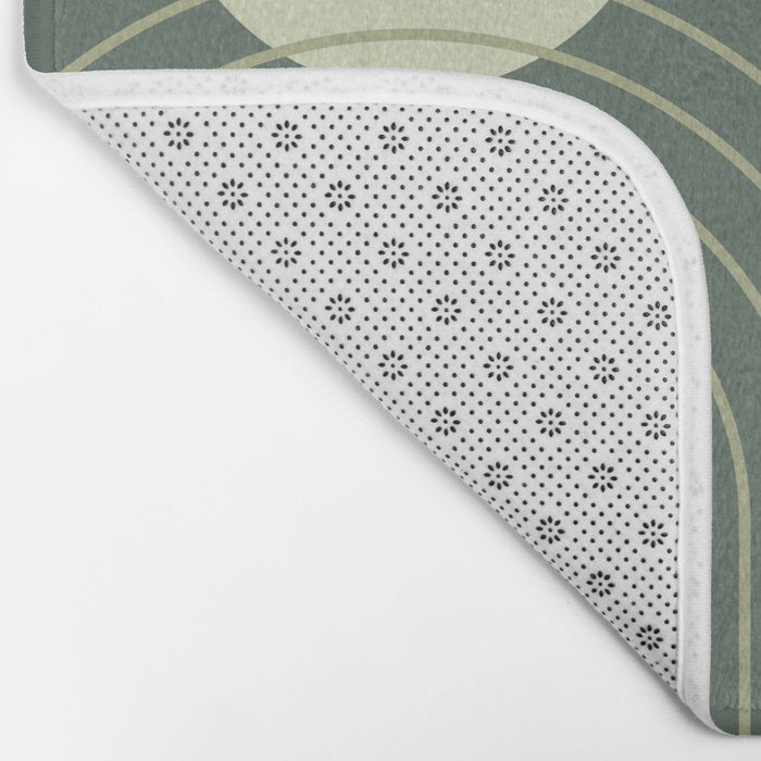 Mid Century Modern Geometric 126 in Forest Green Shades (Rainbow and Sun Abstraction) Bath Mat Gallery Image 2