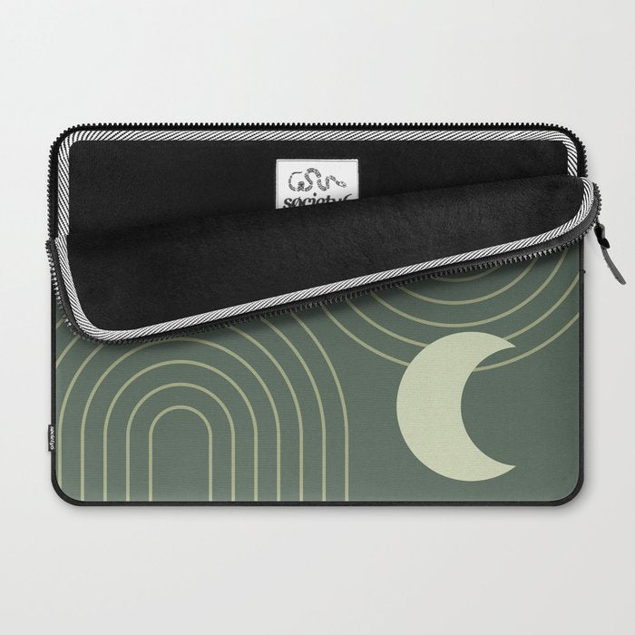 Mid Century Modern Geometric 126 in Forest Green Shades (Rainbow and Sun Abstraction) Laptop Sleeve Gallery Image 2