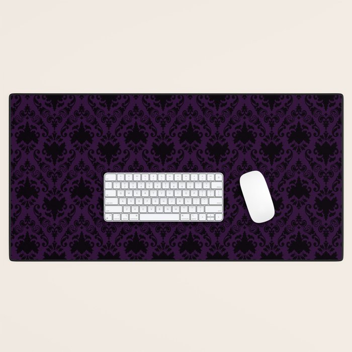 Aubergine and Black Damask Desk Mat Gallery Image 1