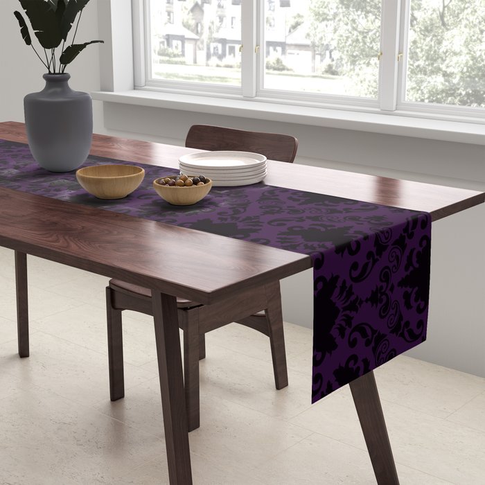 Aubergine and Black Damask Table Runner Gallery Image 2