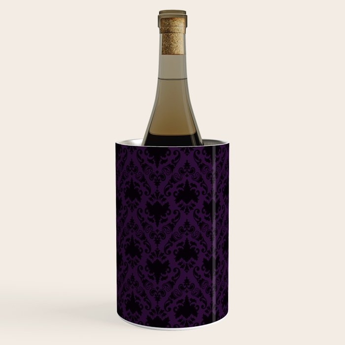 Aubergine and Black Damask Wine Chiller Gallery Image 1