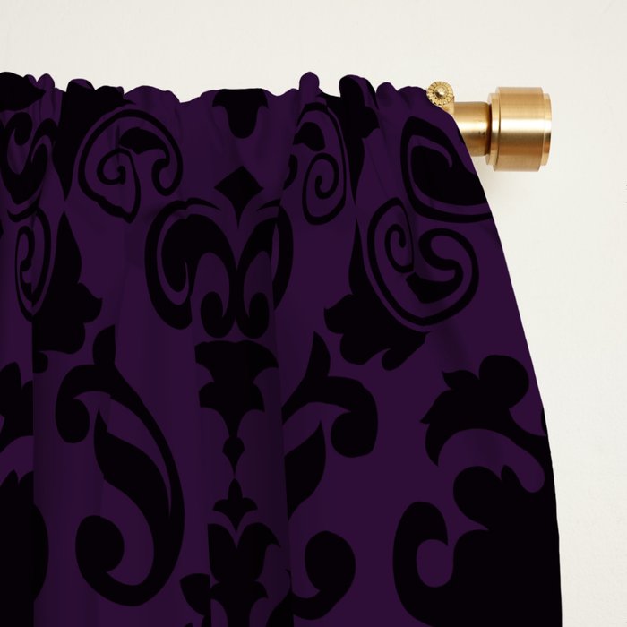 Aubergine and Black Damask Window Curtain Gallery Image 2