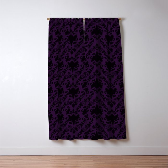 Aubergine and Black Damask Window Curtain Gallery Image 3