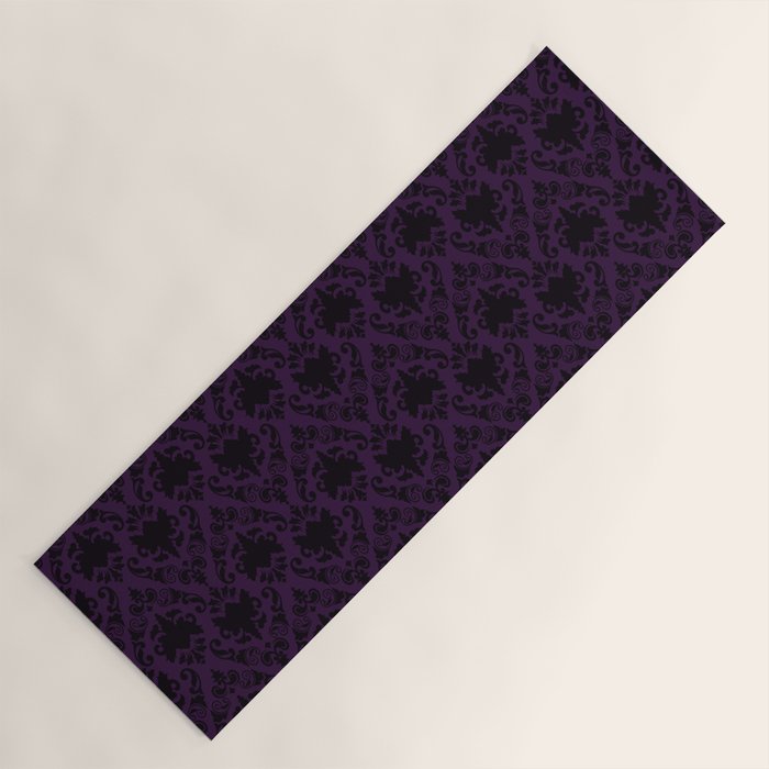Aubergine and Black Damask Yoga Mat Gallery Image 1