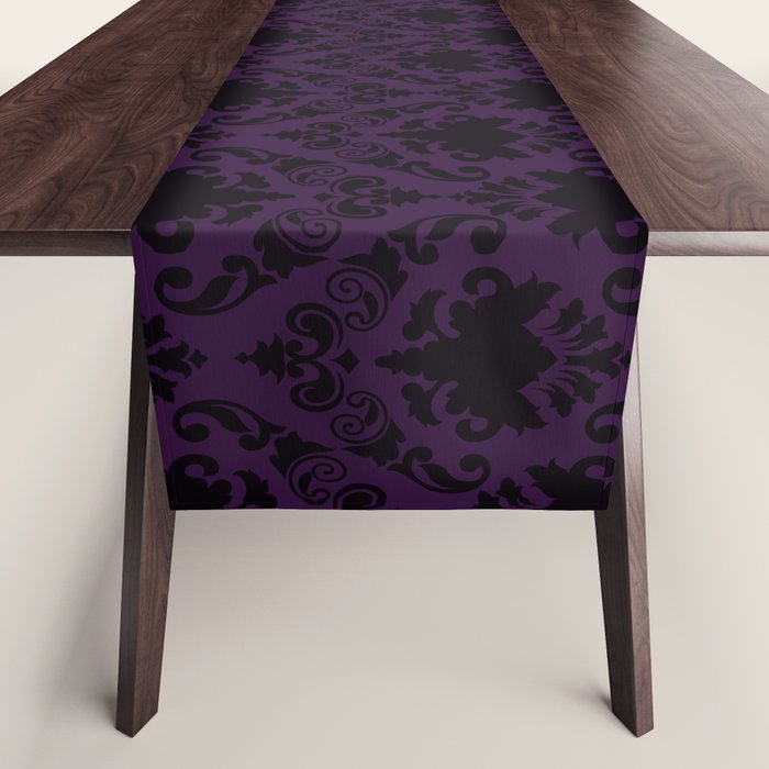 Aubergine and Black Damask Table Runner Gallery Image 1