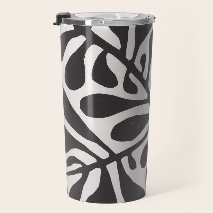 Linocut Plant #2 / Black & White Travel Mug Gallery Image 3