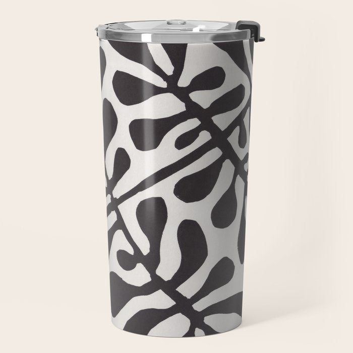 Linocut Plant #2 / Black & White Travel Mug Gallery Image 2