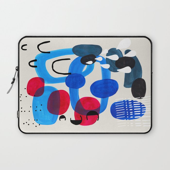 Mid Century Modern Abstract Colorful Art Patterns Ocean Blue Turquoise Grey Laptop Sleeve Gallery Image 1