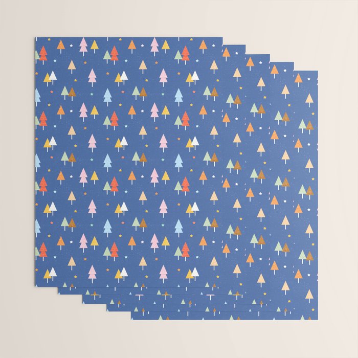 Colorful Scandinavian Christmas Trees on Blue Wrapping Paper Gallery Image 3