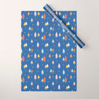Colorful Scandinavian Christmas Trees on Blue Wrapping Paper Gallery Image 1
