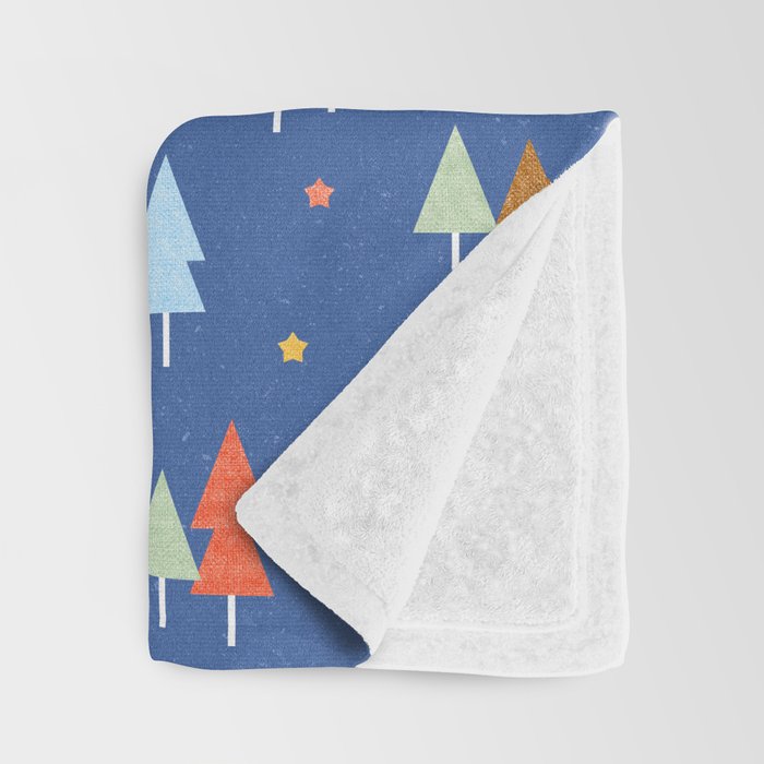 Colorful Scandinavian Christmas Trees on Blue Throw Blanket Gallery Image 3