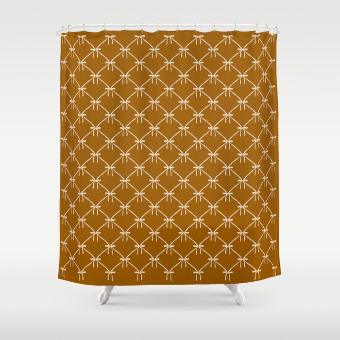 Bows & Ribbons Pattern XVII Burnt Ochre Shower Curtain Gallery Image 1