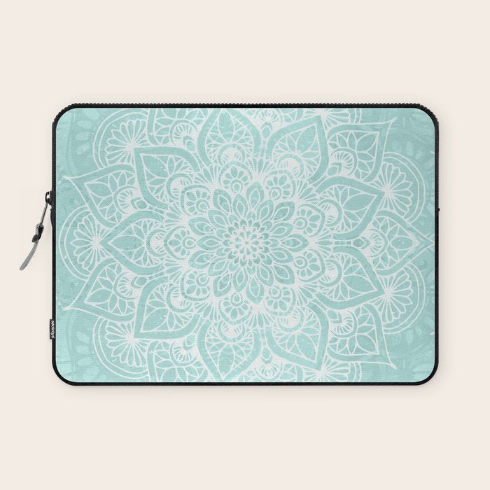 Mandala, Yoga, Love, Flower of Life, Teal Green Laptop Sleeve Gallery Image 1