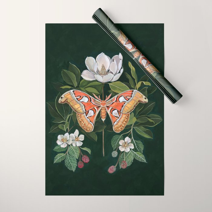 Atlas Moth Magnolia Wrapping Paper Gallery Image 1