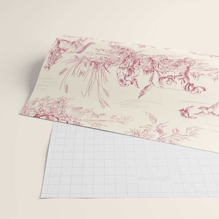 Toile de Jouy Vintage French Red Cream Pastoral Antique Art Print Wrapping Paper Gallery Image 2