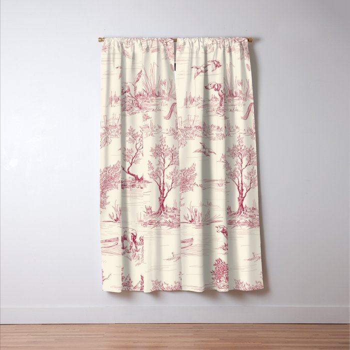 Toile de Jouy Vintage French Red Cream Pastoral Antique Art Print Window Curtain Gallery Image 3
